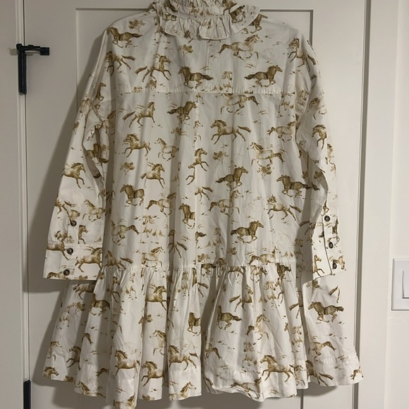 New with Tags GANNI White Horse Print Cotton Mini Dress - Picture 15 of 16